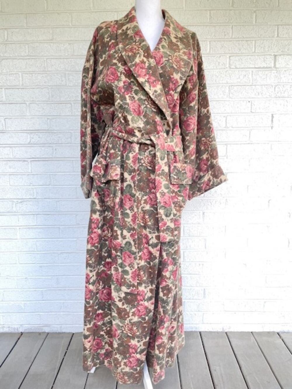 VTG Peruvian Connection English Rose Dressing Gown Robe L 100% Baby Alpaca